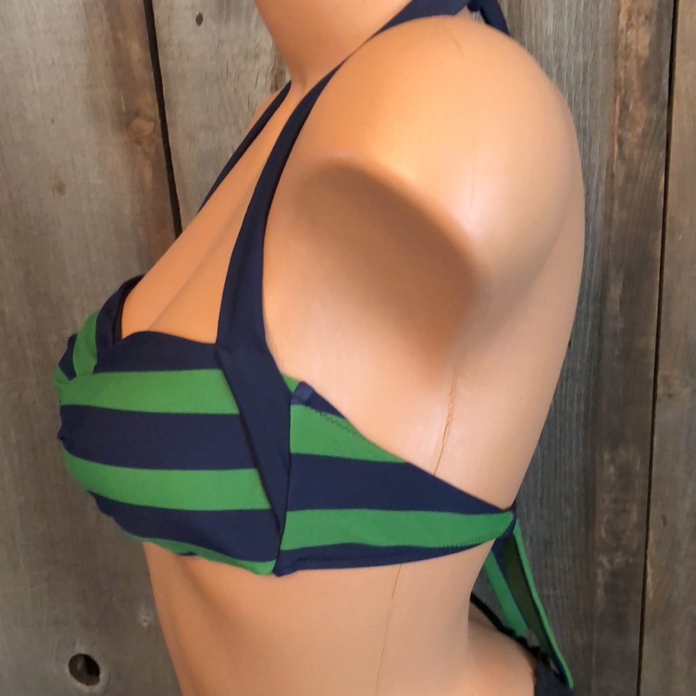 American Eagle Blue Green Stripe Twist Front Halter Top Swim Bikini Size Small - Picture 3 of 14